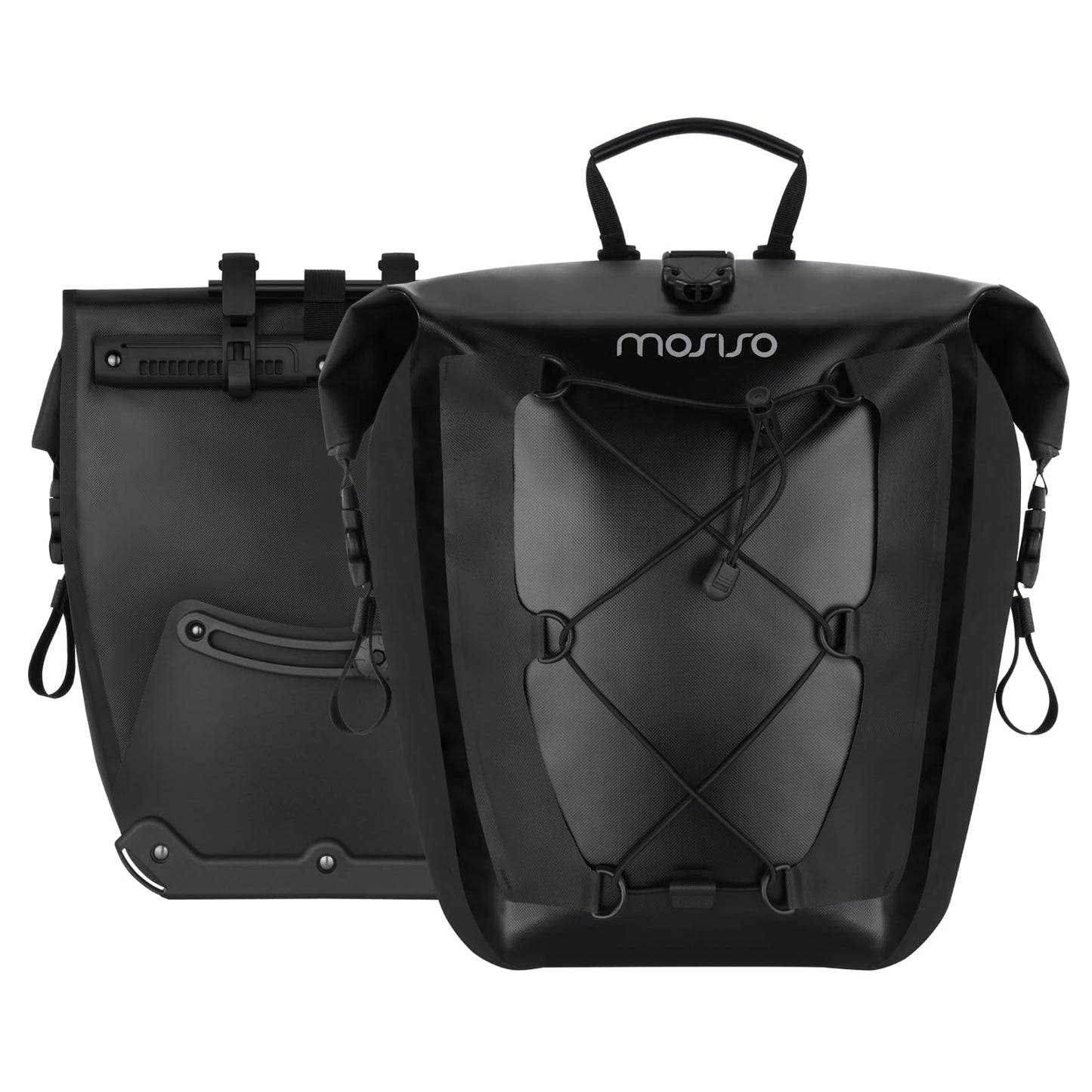 MOSISO 25L Bike Panniers, 2 Pack Waterproof Panniers Bike Bag, Bike Rear Rack Seat Bag with Elastic Cord, Bicycle Luggage Storage Trunk Pouch for Road Mountain Cycling Traveling Commuting, Black