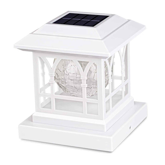 AEFRELEOHT Solar Post Cap Lights, Warm White & RGB Automatic Cycling, Cracked Glass Bulb, 20 Lumens lP65 Waterproof Fit 3.6x3.6 4x4 4.5x4.5 5x5 Wood Fence Post Solar Powered Lights White (1 Pack)