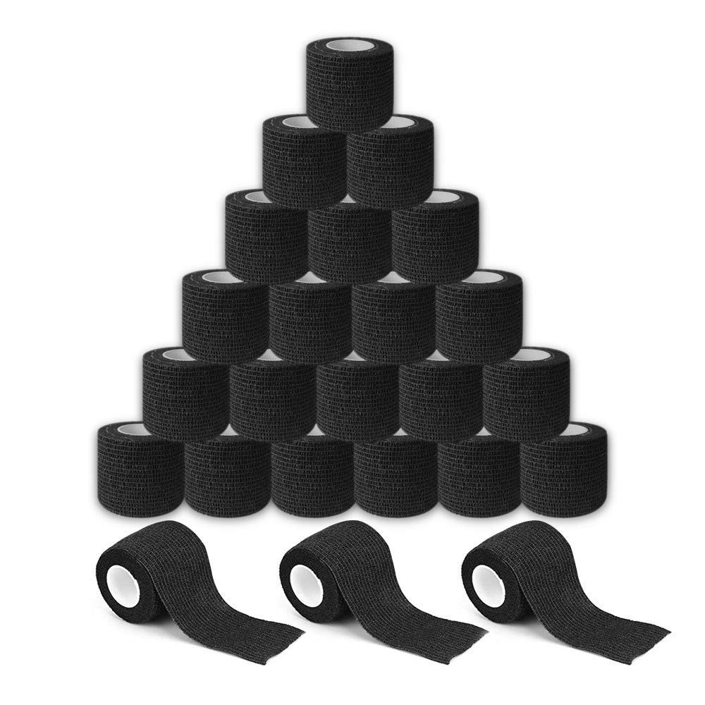 BISIBITA2 Sensi Wrap Grip Cover Sports Self Bandage Rolls 2-inch x 5-Yards 24pcs (Black)