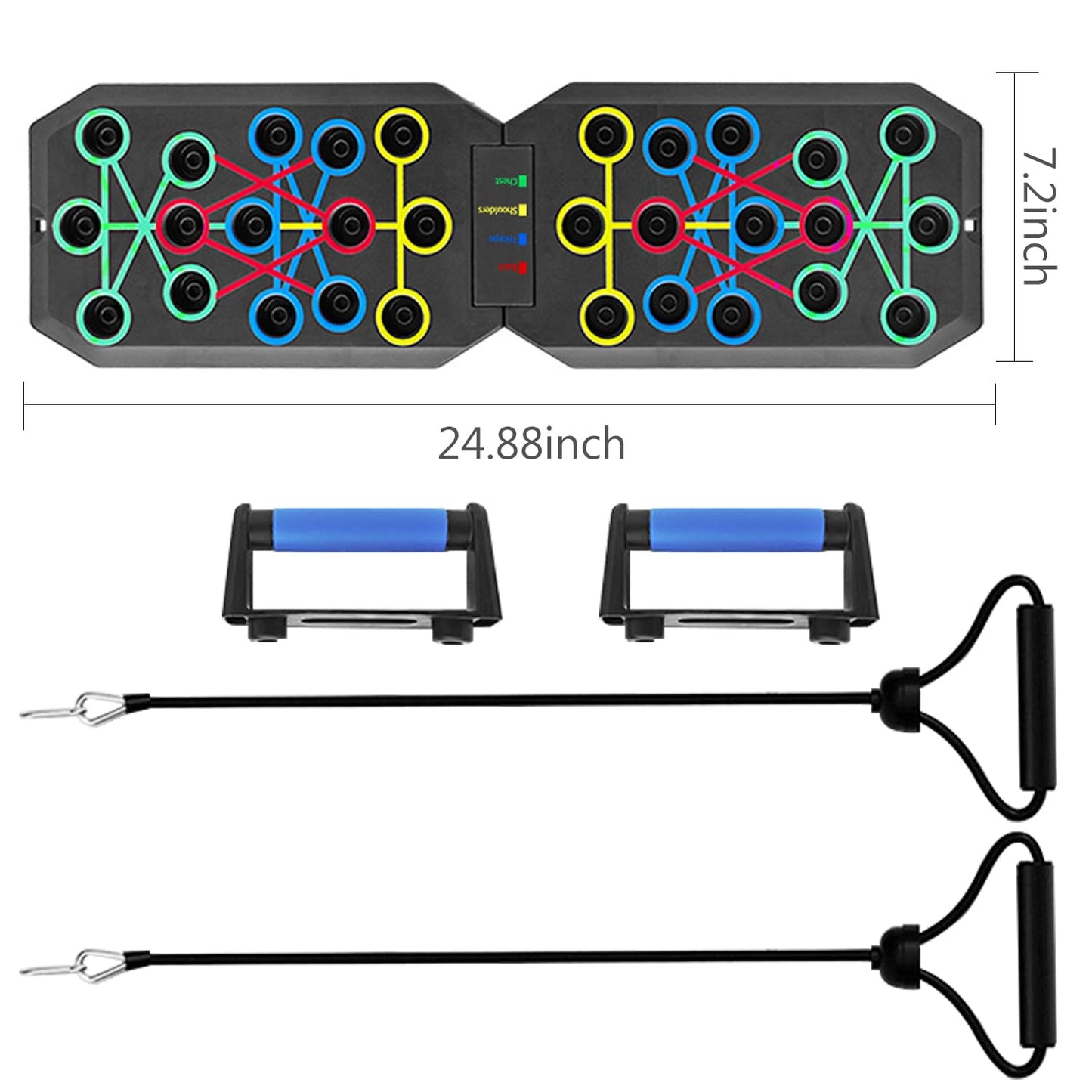 Push Up Board Fitness, BESUNTEK Foldable Multi-Function Exercise Board with Elastic Cord for Total Body Workouts, Portable Push Up Board for Floor