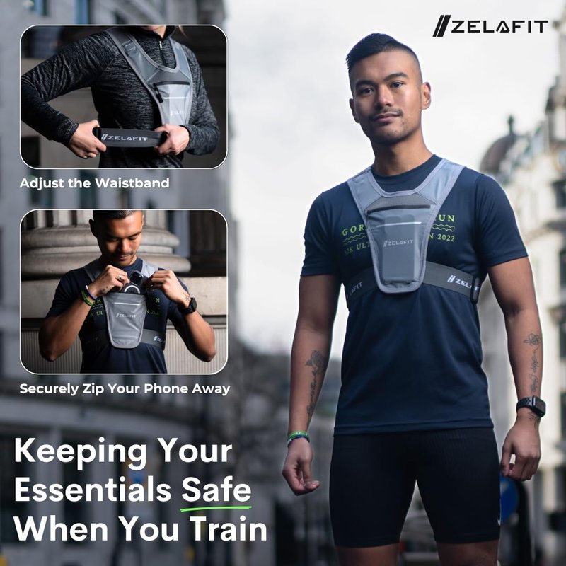 ZelaFit™ Running Vest for Women & Men Running Phone Holder – Perfect for Running Gear, Running Accessories, Running Essentials - Lightweight Chest Rig Phone Holder for Running (Silver)