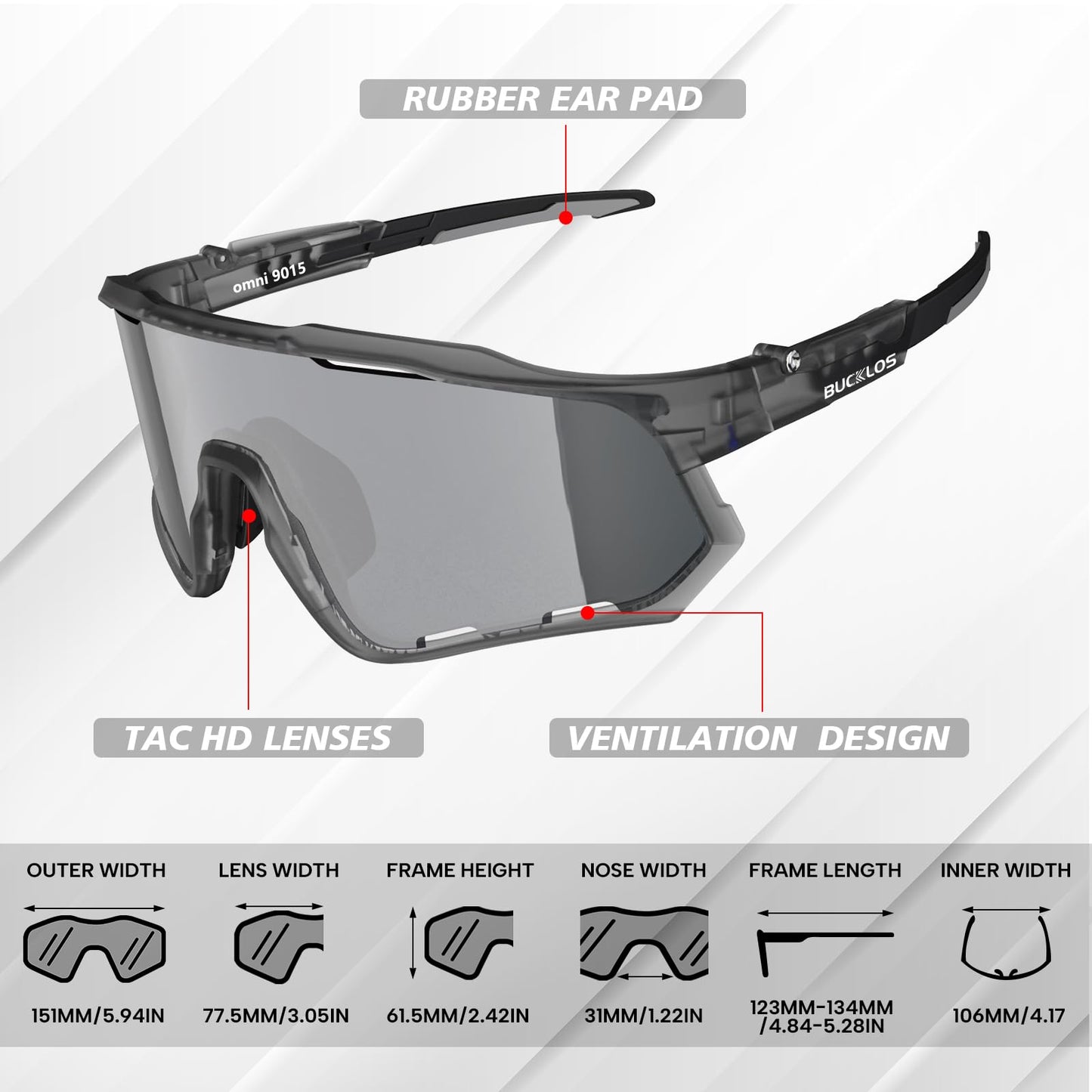 BUCKLOS Polarized Cycling Running Sunglasses for Men Women UV400 Protection,TR90 Sun Glasses for Bike Baseball Sports Safety