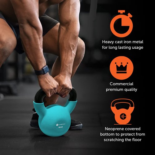 GYMENIST Kettlebell Fitness Iron Weights with Neoprene Coating Around The Bottom Half of The Metal Kettle Bell (18 LB)