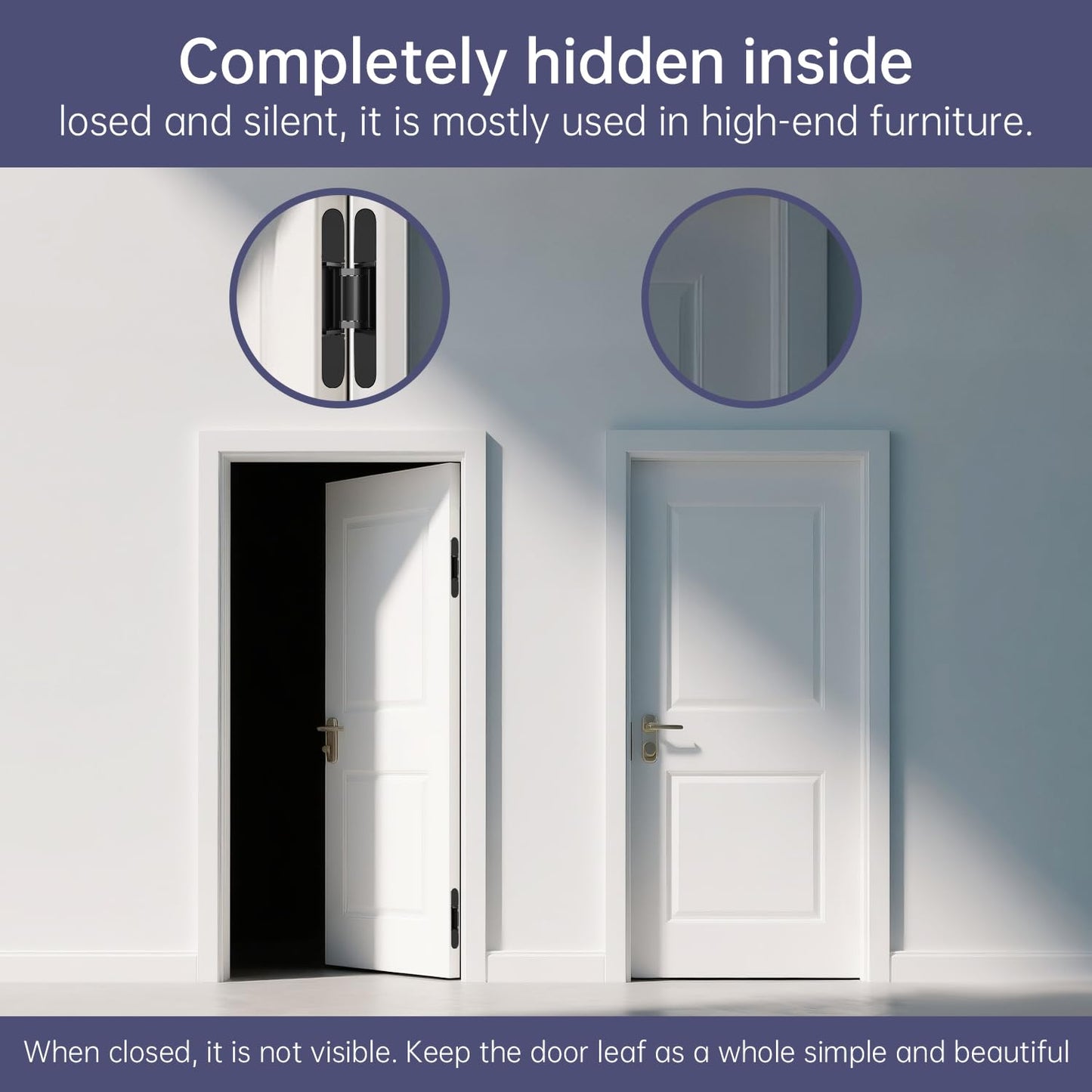 4-Pack 7 inch Hidden Hinges for Doors Invisible Hinges Concealed Zinc Alloy 180 Degree Swing 3 Way Adjustable Butt Silent Door Hinge 7 x 2.8 x 1 inch (Black