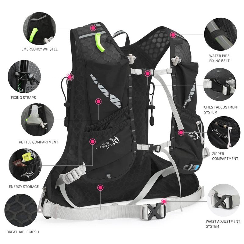IX INOXTO Running Hydration Vest for Men Women Water Backpack for Running 3L Running Hydration Pack for Trail Running Marathon Race Hiking (Black-2L Water Bladder)