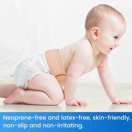 Velpeau Umbilical Hernia Belt Baby Newborn -with 3 Different Shaped Compression Pads, Belly Button Navel Band Wrap Truss Abdominal Binder Support for Infant, Children, Toddler, Kids (Khaki-Reg)