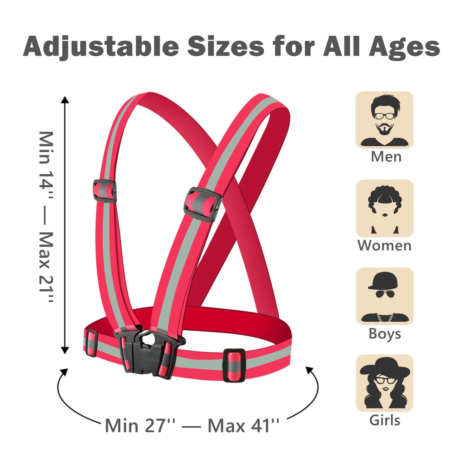 YUNLOVXEE Reflective Strap Safety Vest Gear - 2-10 Pack Adjustable High Visible Reflective Running Gear for Women Men Night (Red x2)