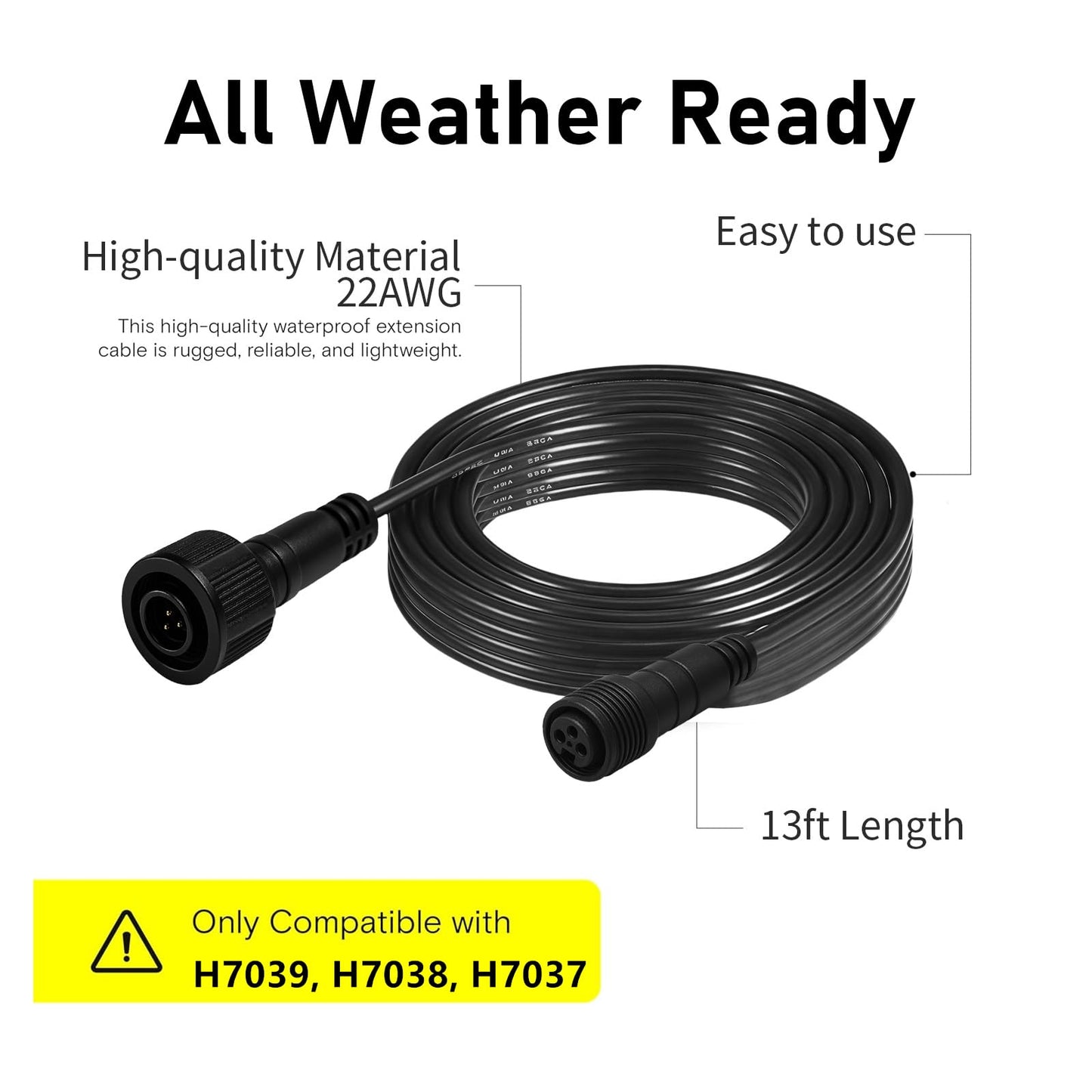 13ft Smart Outdoor String Lights Extension Cord，4m Power Cable with 3-Pin Plug，Compatible with Go-ve Lights (13FT)