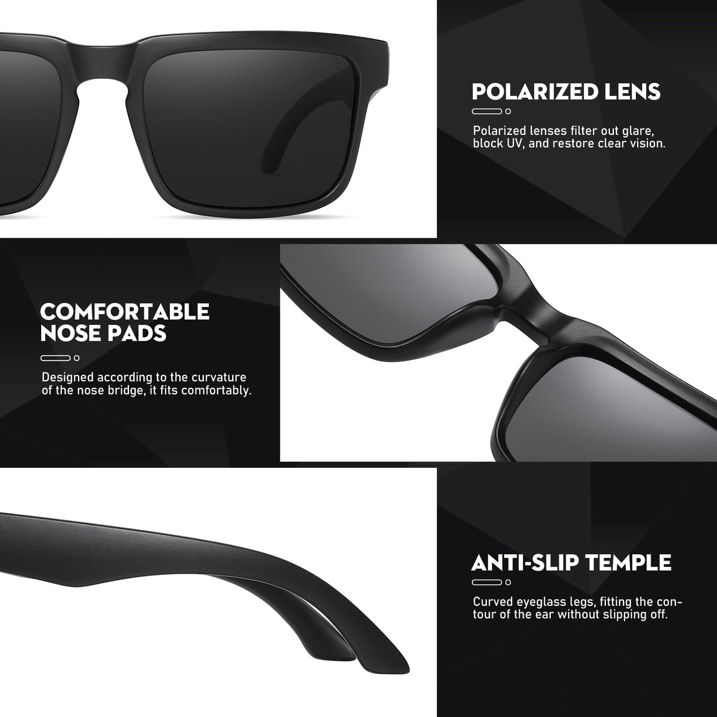 BRUZNASE Polarized Sunglasses for Men Women，UV400 Protection Lightweight Sunglasses，Driving，Fishing，Cycling, Golf (Matte Black/Gray Lens)