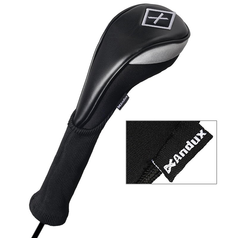 Andux PU Golf Hybrid Club Head Covers with Dial No. Tag Long Neck 4pcs/Set CTMT-04 Black