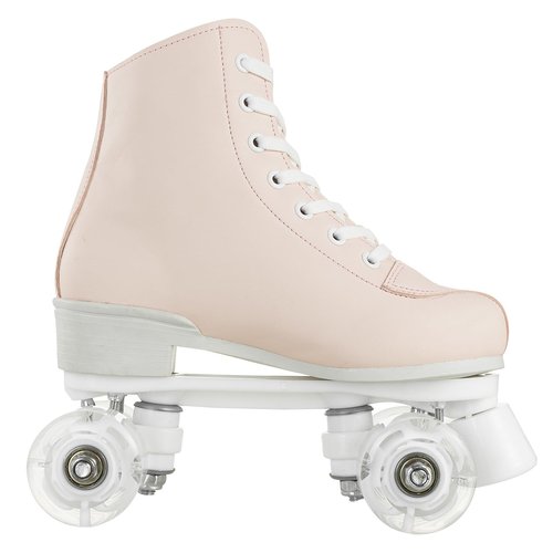 jessie Roller Skates for Women Men Transparent Flash Wheel, High Top PU Leather Classic Double-Row Roller Skates, Indoor Outdoor Roller Skate for Beginner(Pearl Pink, 7 Size)