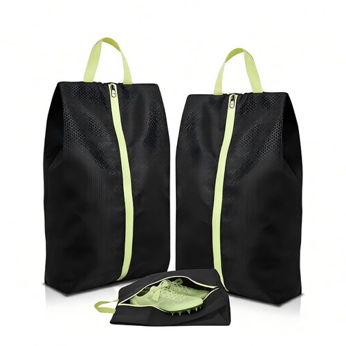 2 Pack Smell Proof Shoe Cleat Bags for Travel, Water-Resistant Golf Shoe Bags with Zipper and Handle, Odor Eliminatingsalt Athletic Shoe Bags for Gym Sports Travel, Black