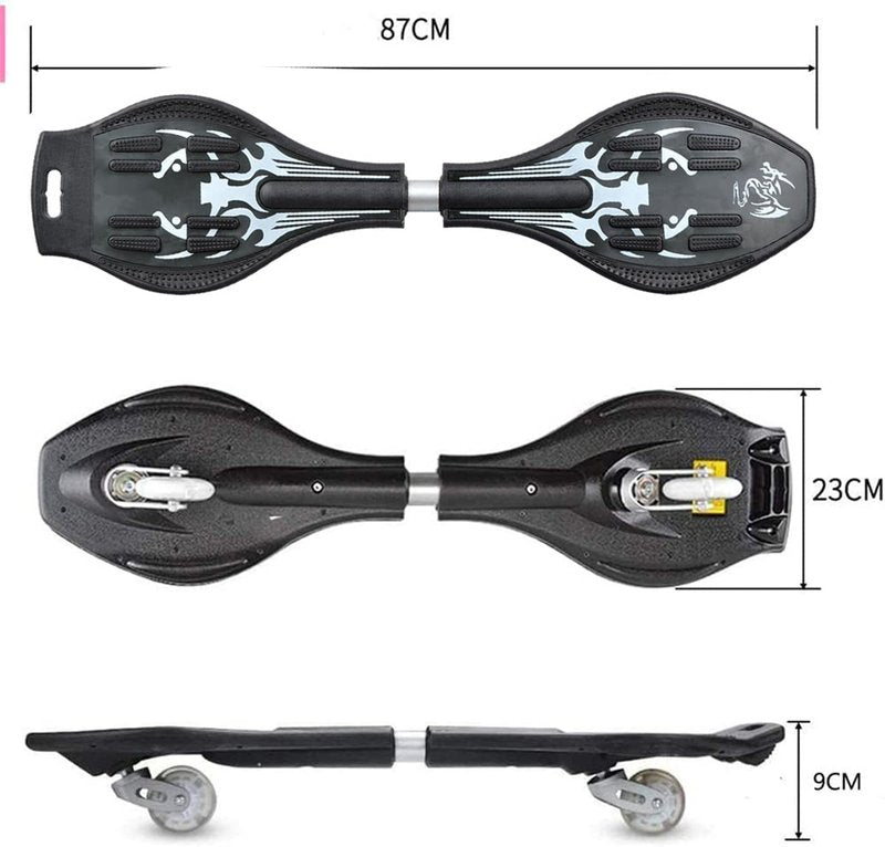 Waveboard Children Street Surfing Caster Torsion Skateboard Double Decks Casterboards for Wave/Surf Waveboard/Castor Board with Light Up Wheels for Kids/Teens (Black Dragon)