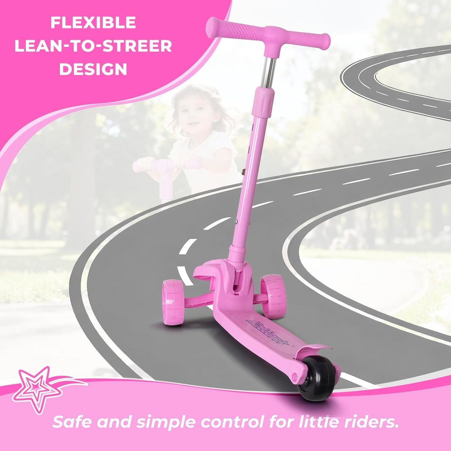 Nattork Kids Scooter - Light-Up Wheels, Adjustable Height Handlebars & Lean-to-Steer | For Ages 3-8, Up to 110 LBS