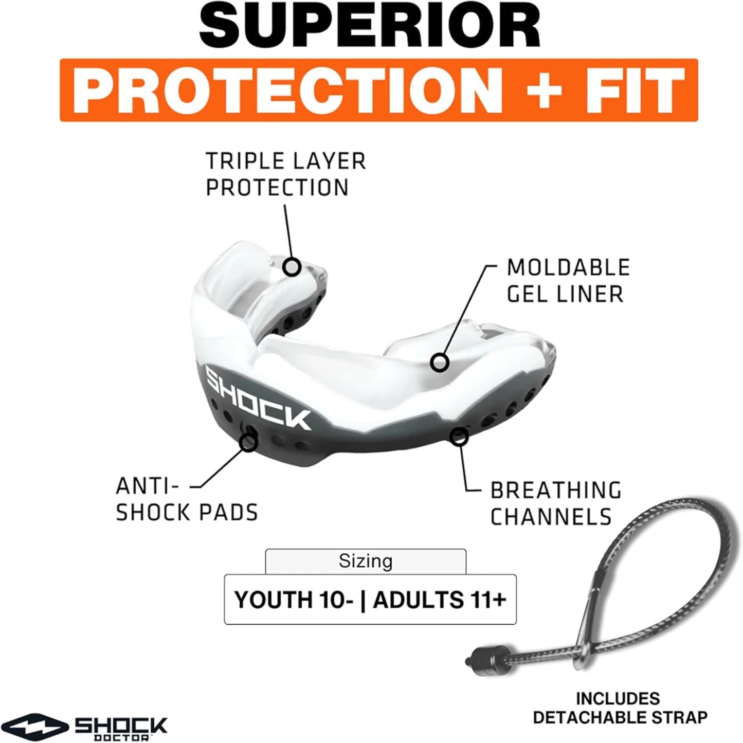 Shock Doctor Ultra 2 STC Convertible Mouthguard (Black, Adult)
