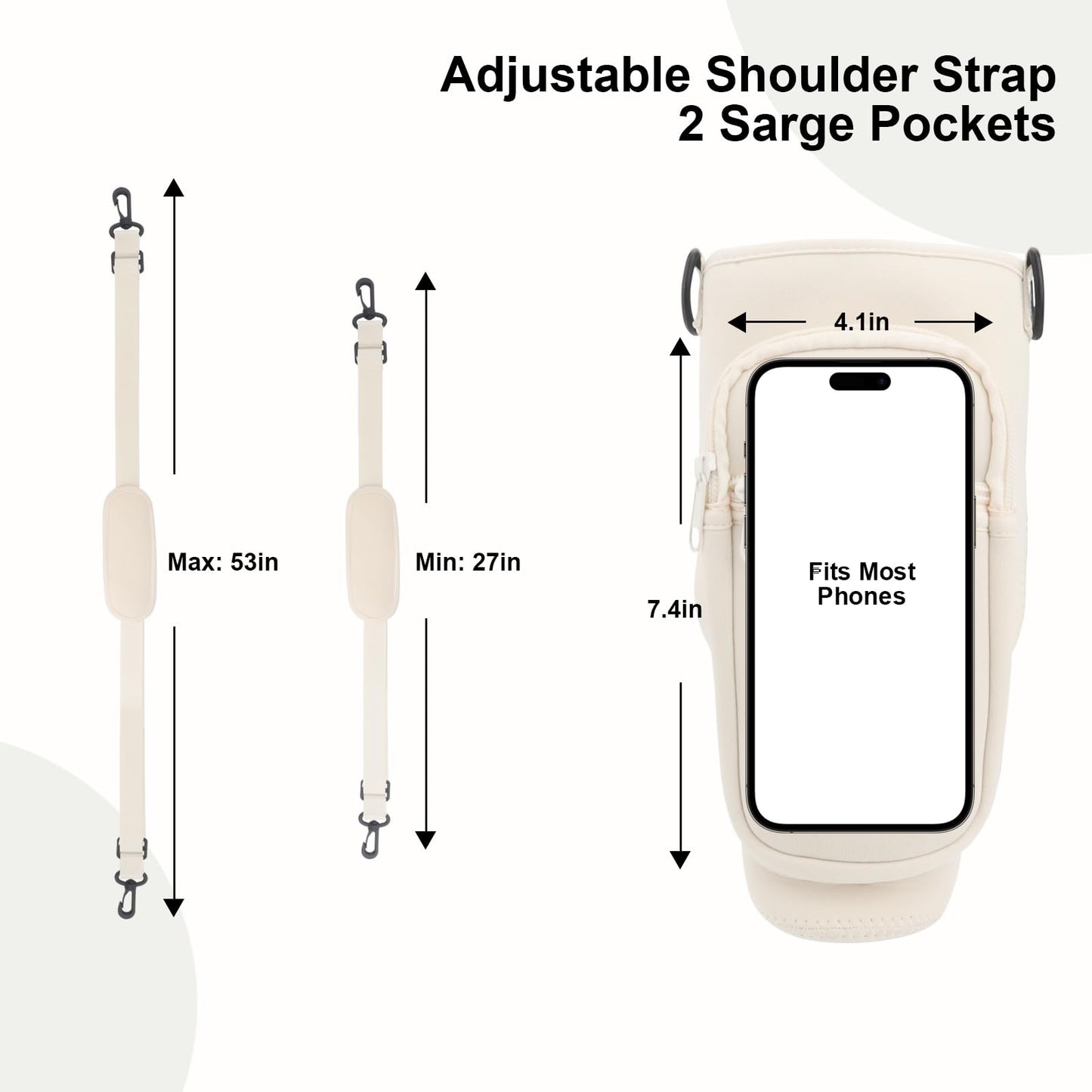 Miruchertter Water Bottle Carrier Bag With Phone Pocket for 40/30 oz Stanley Cup - Sling Holder Pouch With Adjustable Strap for Accessories