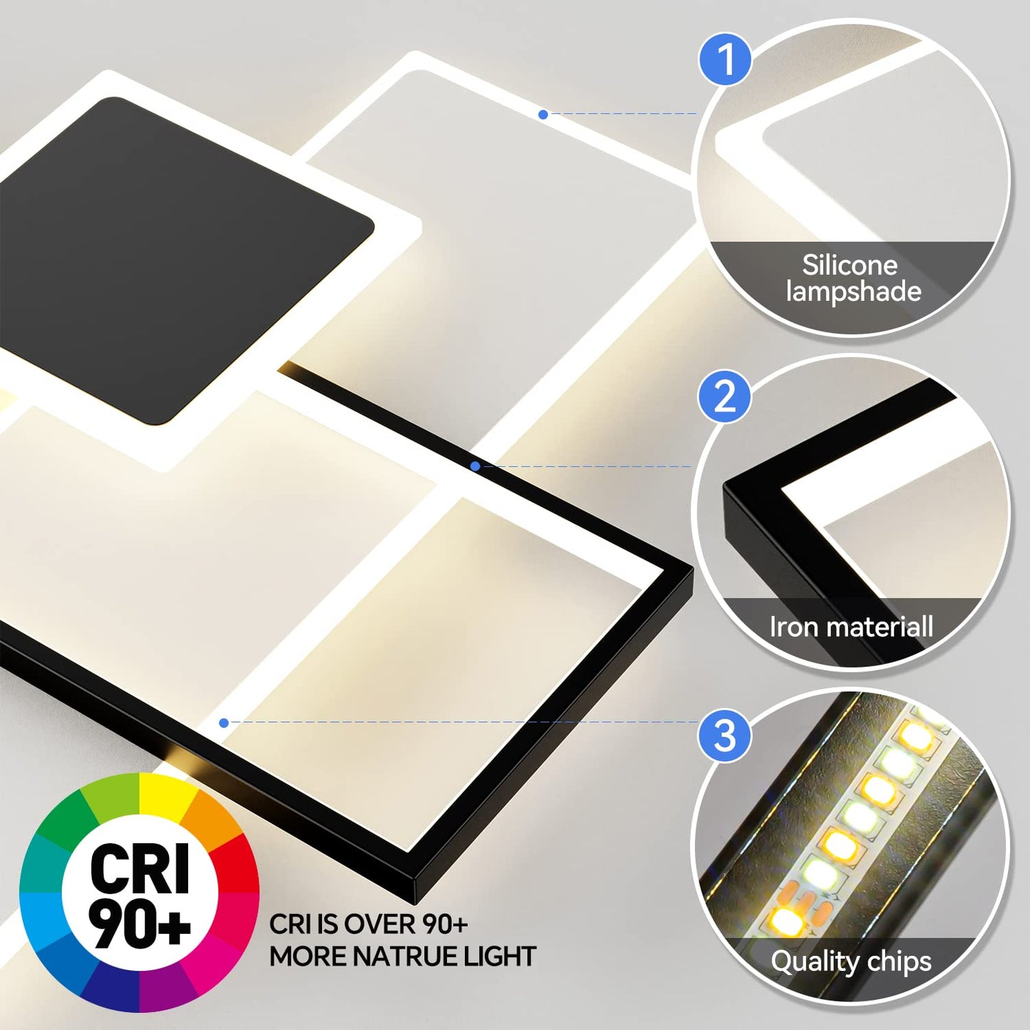 20.5in Dimmable Modern LED Flush Mount Ceiling Light, 3000K-6500K 3-Color Modern LED Ceiling Lamps with Remote Control, 63W Squares Acrylic Ceiling Light for Kitchen Living Dining Room Bedroom