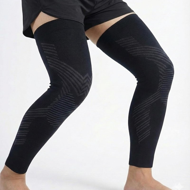 NuCamper Full Leg Compression Sleeves for Men and Women,2 Pack Legs Sleeves Long Knee Brace Support for Running, Basketball, Cycling, Workout, Sports - Black,L