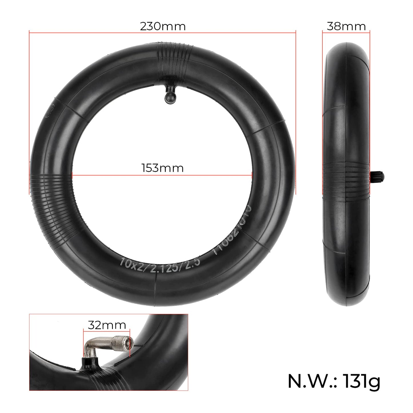 LUCK4U (2-Pack) 10x2 10x2.125 10x2.5 Replacement Inner Tubes with 90 Degree for Nanrobot D4+ D5+ D6+ Scooter Trike Strollers