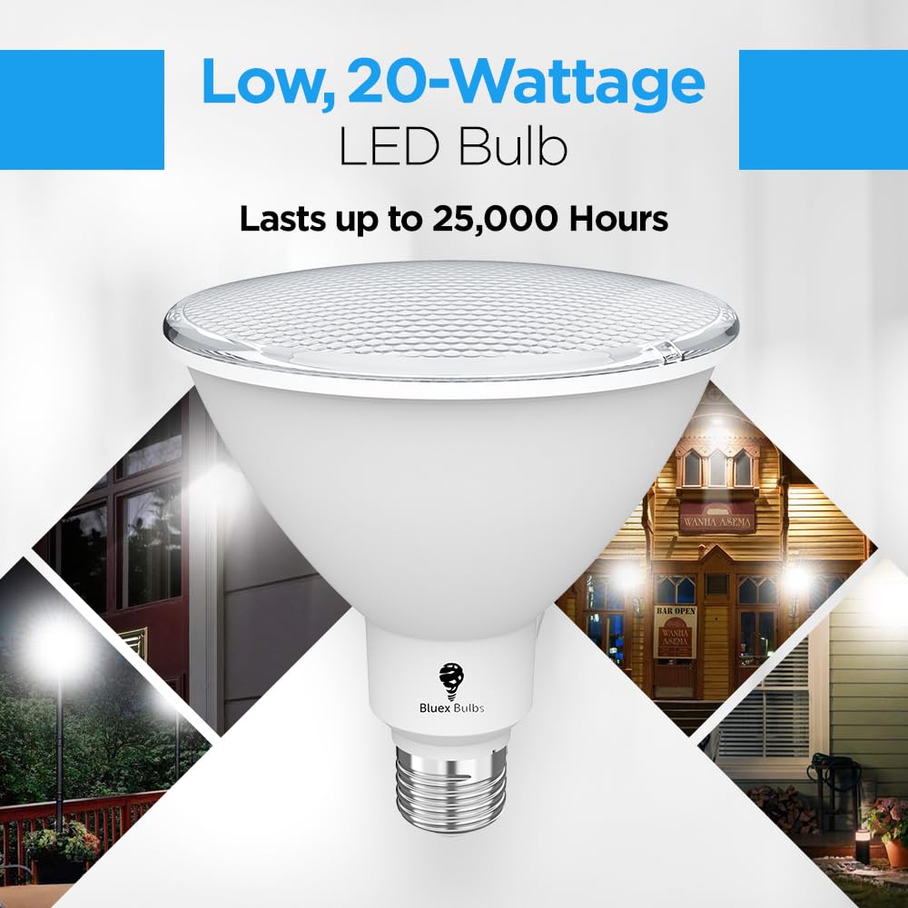 2 Pack High Power Outdoor PAR38 20W 250 Watt Equivalent 2800 Lumens Dimmable LED Flood Light Bulb Super Bright Waterproof E26 5000K Daylight Spotlight Bulbs for Security Backyard Garage Night Chaser