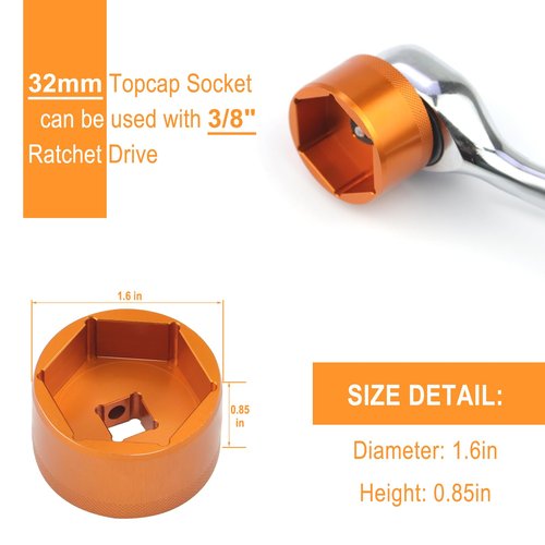 32mm Bike Fork Topcap Socket Tool Compatible for Fox Fork Series of 36,38,40, Use for 3/8" Ratchet Drive