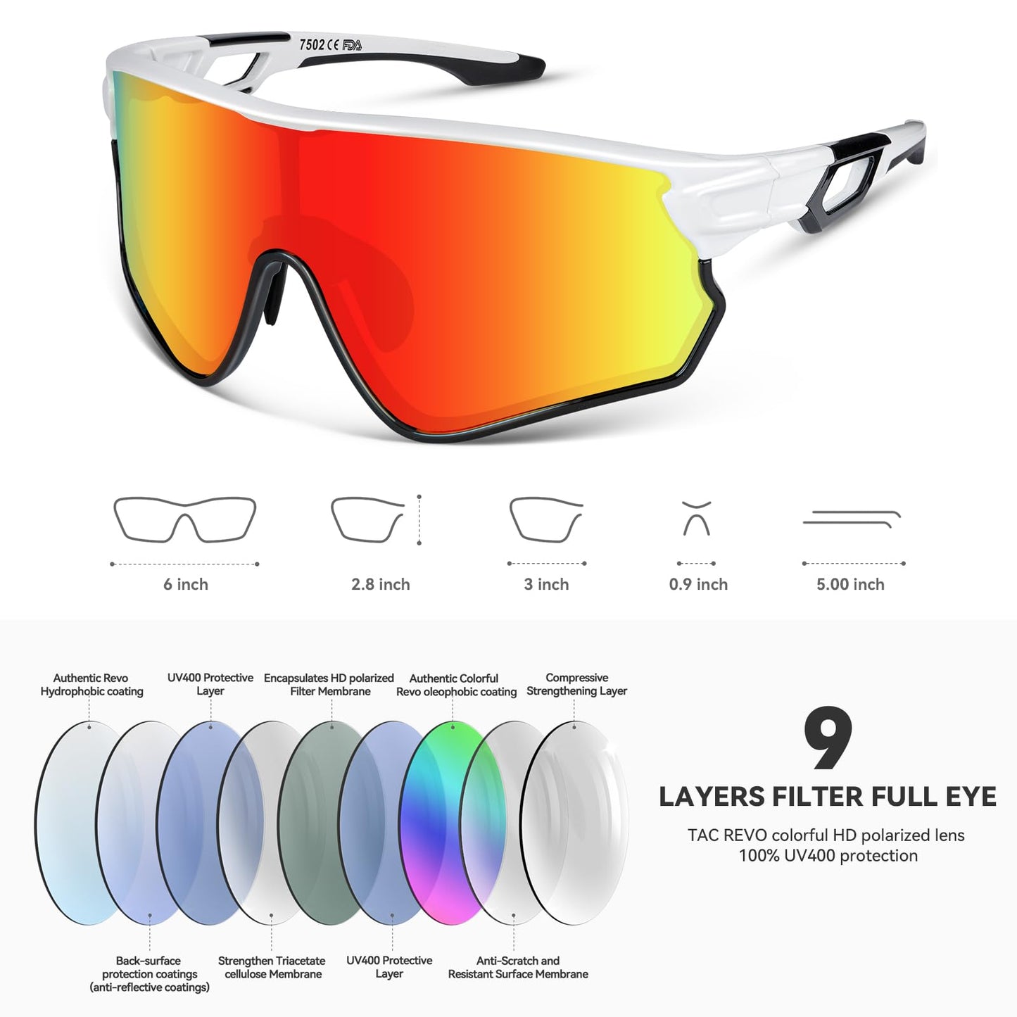 BEACOOL Polarized Sports Sunglasses for Men Women Running Baseball Cycling Driving Fishing Golf Motorcycle UV400 Sun Glasses (Full Frame, GlossyWhite Gradient Red)