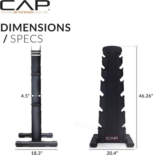 CAP Barbell Dumbbell Weight Set with Vertical Rack - Choose 100 lb, 150 lb, or 210 lb Options