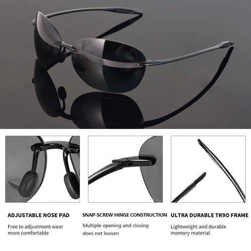 MAXJULI Polarized Sport Sunglasses for Men Women TR90 Rimless Frame for Running Fishing Baseball Driving 8249 C1 Black/Grey