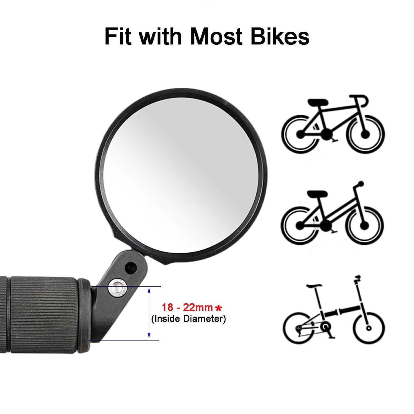 Bike Mirror, Bicycle Mirrors for Handlebars with 360-Degree Rotation and Unbreakable Convex Rearview Lens for Safe Cycling (2 PCS)