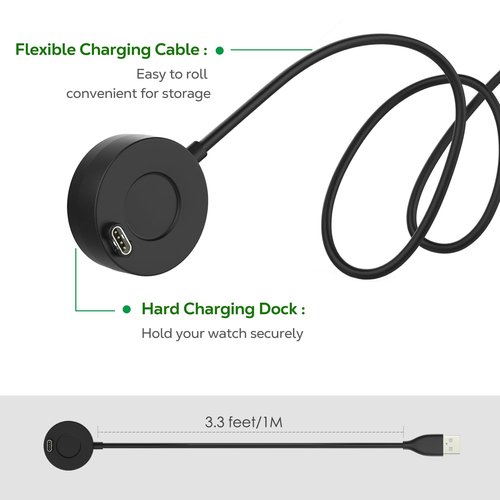 Astorgos for Garmin Watch Charger Compatible with Garmin Vivoactive 6/5, Fenix 8/7/6/5, Forerunner 970/570/265, Instinct, Venu 4/3s, Charger Cable with 3.3 ft/1 m USB-A Charging Cable-2Pack, Black