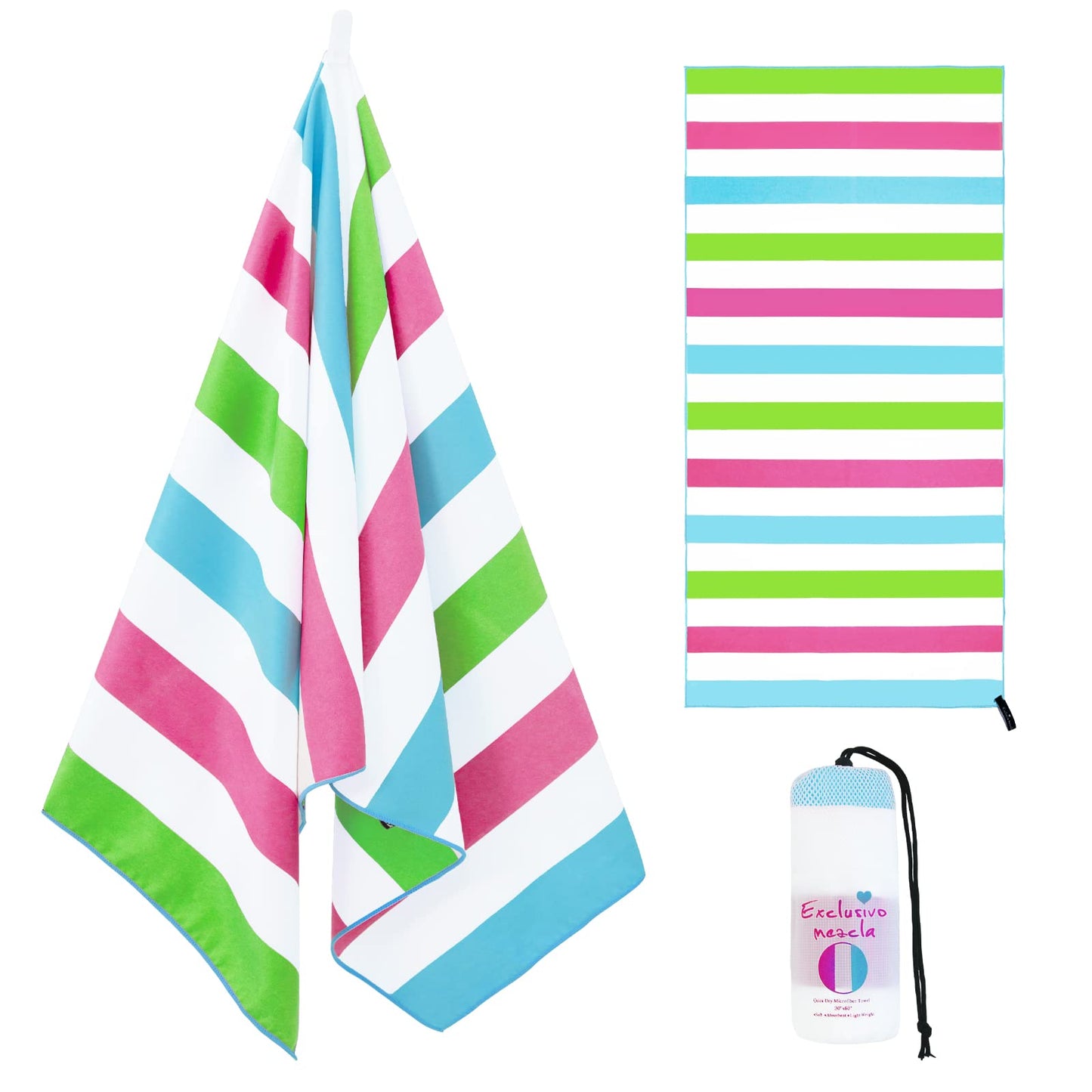 Exclusivo Mezcla Microfiber Quick Dry Beach Towel, Oversized Lightweight Sandfree Pool Towel for Swimming Camping Travel with Bag (Multicolor, 35x70 Inches)