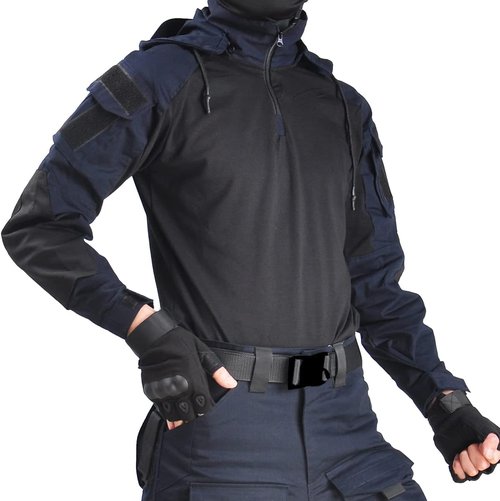 HAN·WILD Men's Tactical Shirt - Combat-Ready Long Sleeve with Elbow Pads & Camo Hooded Design