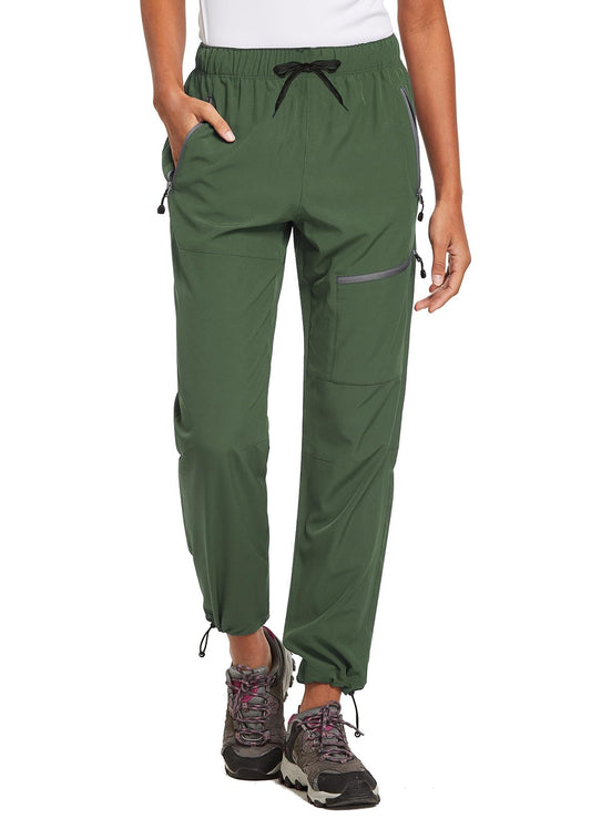 baleaf Cargo Pants for Women Petite Joggers Lightweight Quick Dry Pant Water Resistant 27'' Travel Workout Athletic Trip 27''-Army Green 2XL