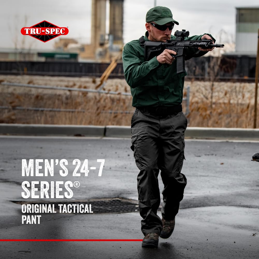 Tru-Spec 24-7 Original Tactical Pants for Men - Water-Resistant CCW Cargo Work Pants with Rugged Build and Knee Pad Openings - Black - 28W x 30L