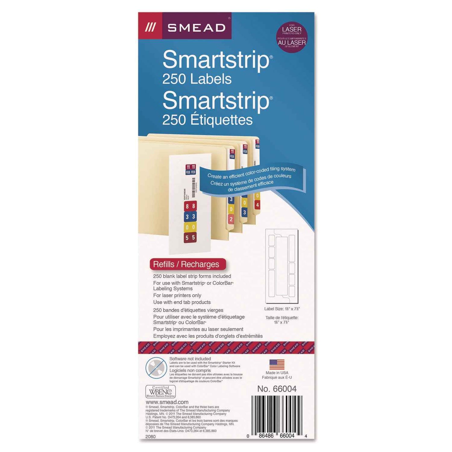 Smead Smartstrip Labels for Laser Printer, 250 Labels per Pack (66004)