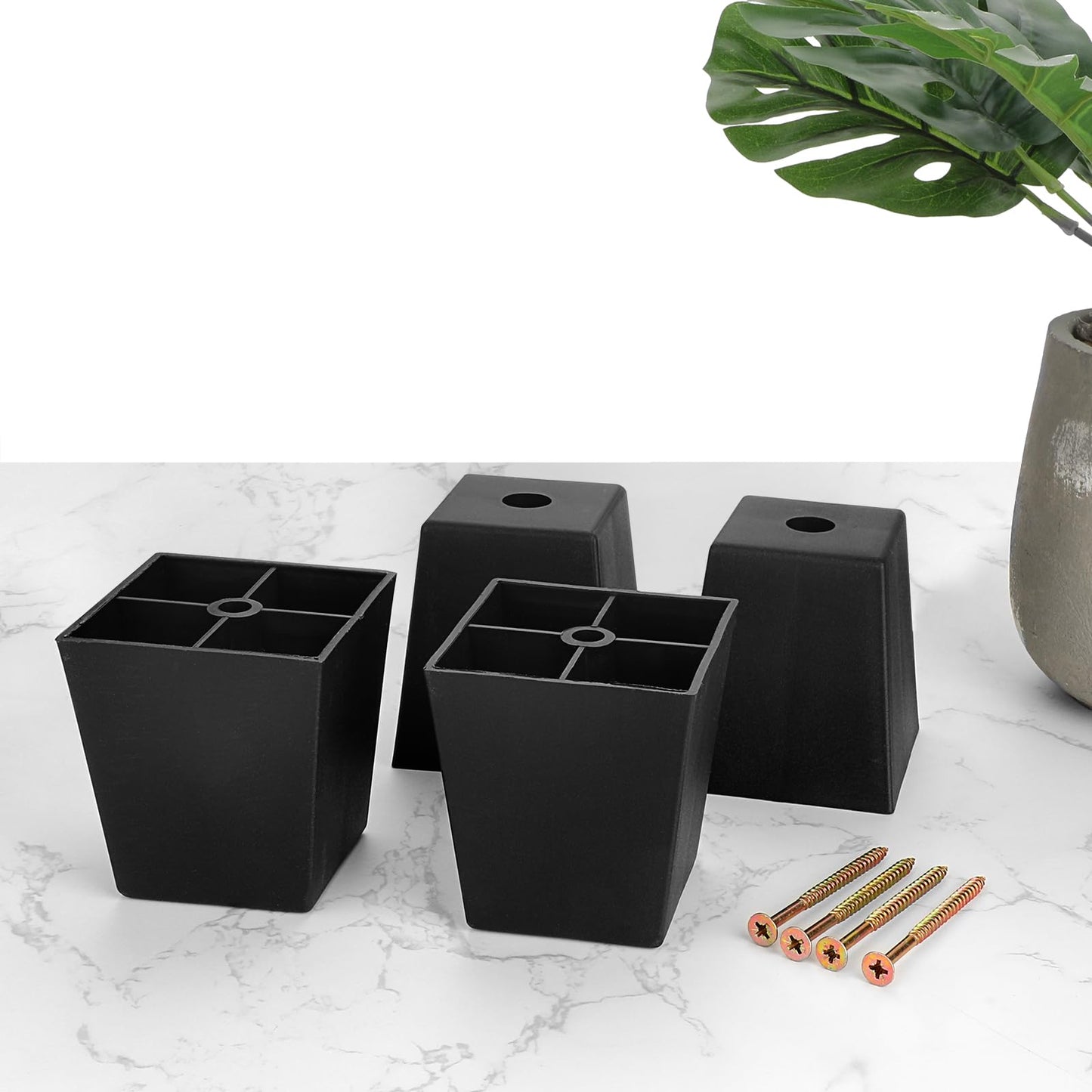 OwnMy 4PCS 3 Inch Plastic Furniture Legs Screw-in Plastic Sofa Couch Legs Replacements, Square Furniture Feet Legs for Coffee Table Chair Bed Risers, Black