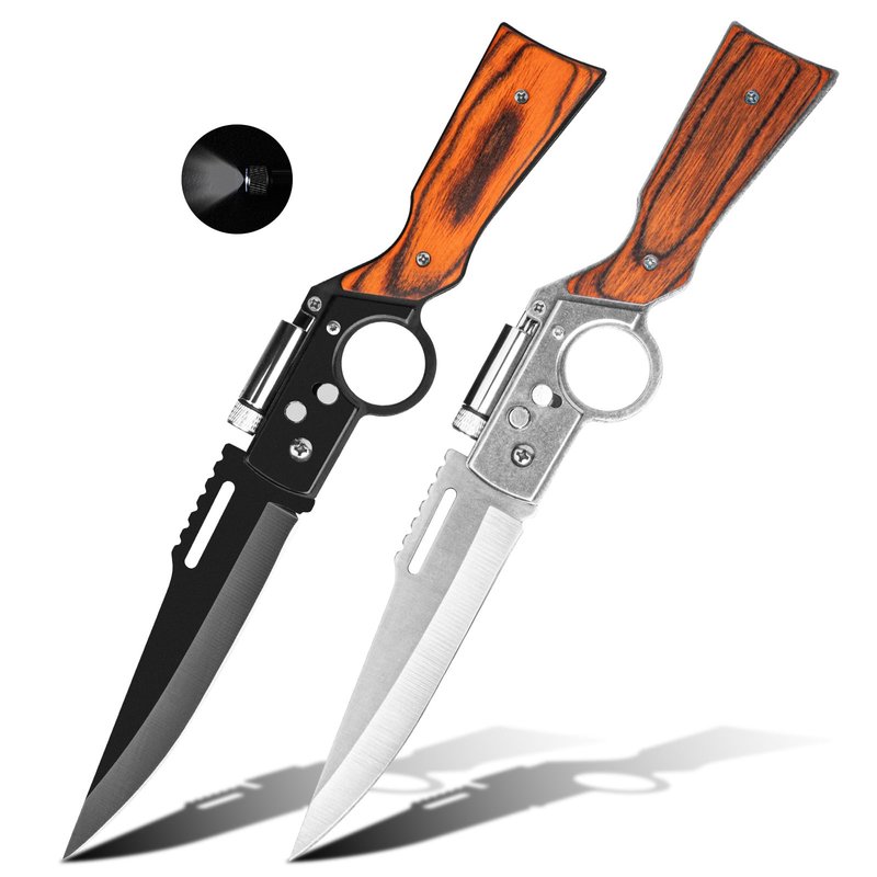 Whomyis 2 Pcs Pocket Knife Ak47 Folding Knife Stainless Steel Blade Lightweight Wooden Handle, Gifts for Men