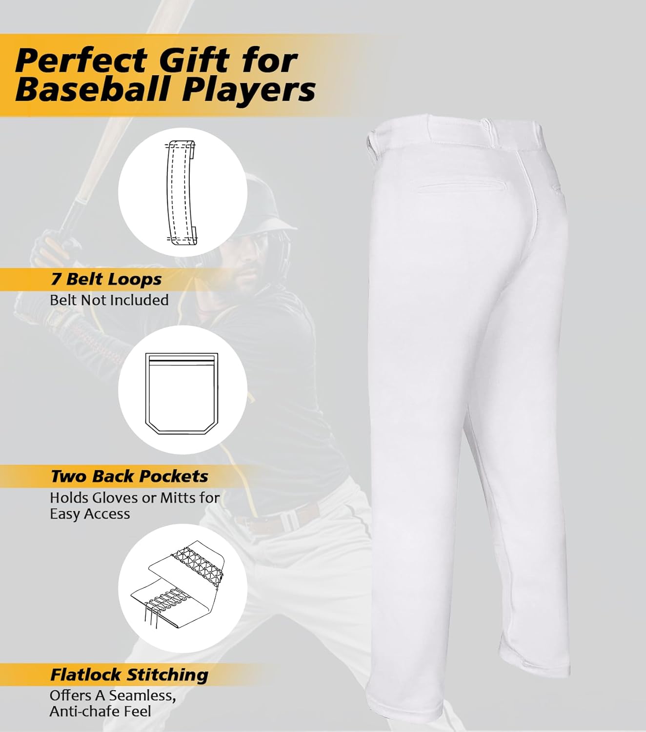 Skiennix Men's Baseball Pants - Full Length, Open Bottom, Adjustable Fit | Comfortable Loose Fit