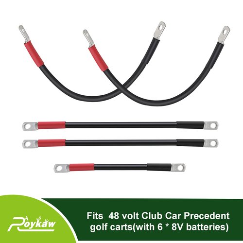 Roykaw 4 Gauge Golf Cart Battery Cables Fits Club Car Precedent 2008-Up 48 Volt Models, Heavy-Duty Pure Copper Tin-Coated Cable Lugs, Anti-Corrosion/Anti-Oxidation, 5 Pieces Set