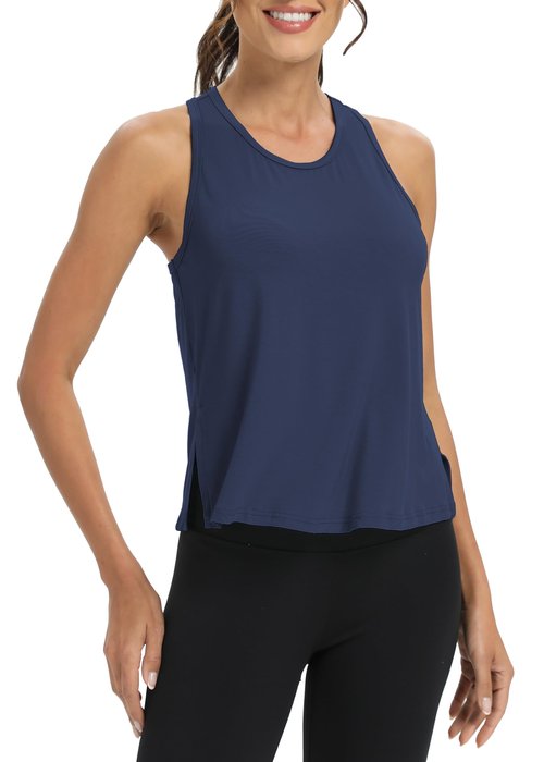 Bestisun Sleeveless Exercise Running Sports Clothing Active Tennis Shirts Dance Yoga Workout Tank Tops Navy Blue S