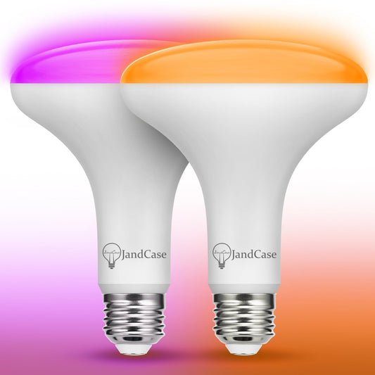 JandCase BR30 Purple & Orange Indoor Flood Light Bulbs, E26 Base, 11W (65W Equivalent), Not-Dimmable, 2 Pack for Halloween Decoration