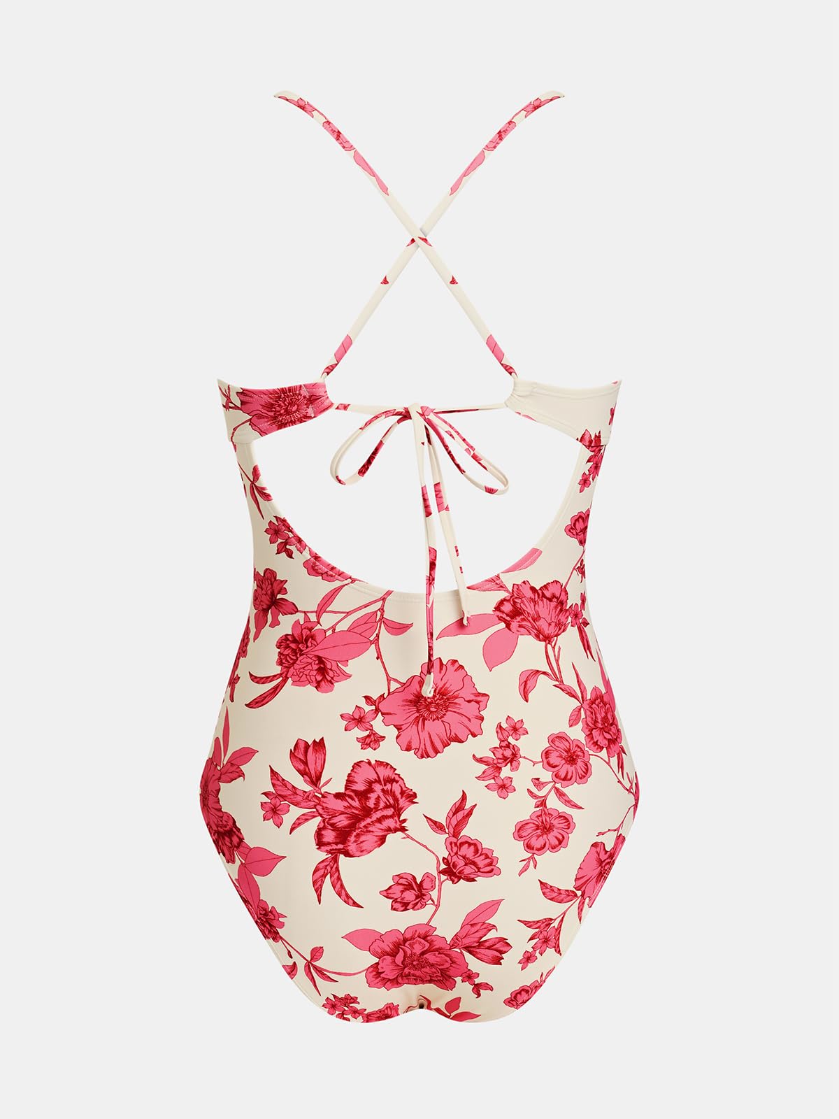 CUPSHE Women's One Piece Swimsuit Plunging V Neck Shell Stitch Bathing Suit Self Tie Adjustable Cutouts Swimwear, M Pink/Floral