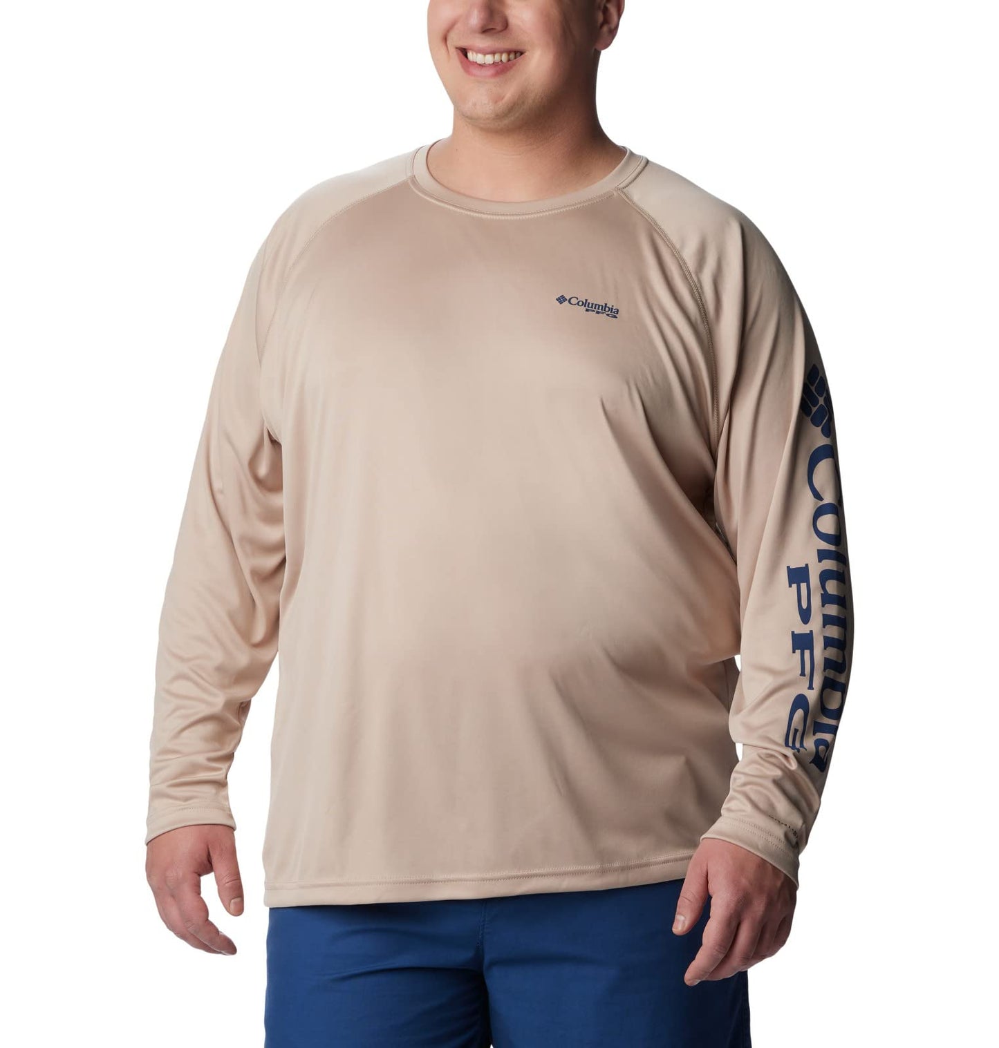 Columbia Men's Terminal Tackle Long Sleeve Shirt, Ancient Fossil/Carbon Logo, 5X Tall