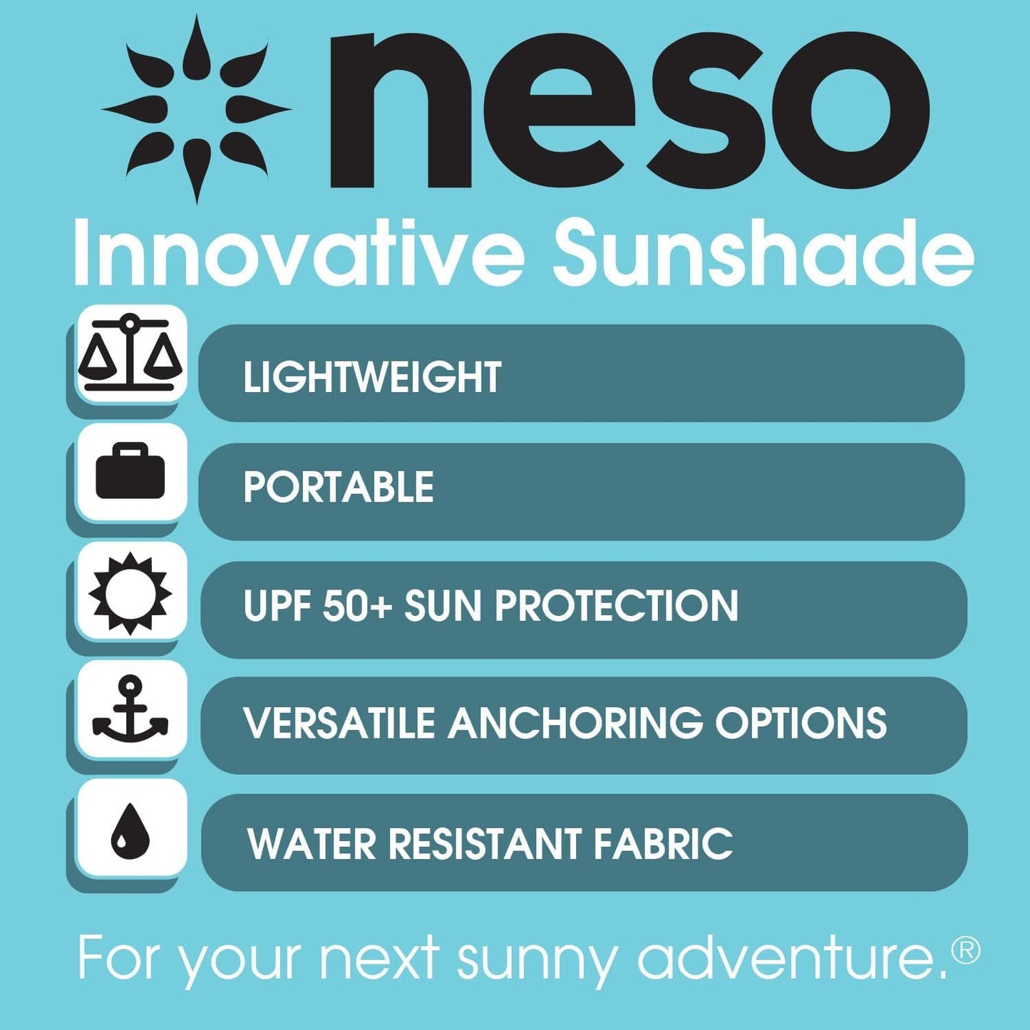 Neso Grande Portable Beach Tent | Lightweight Sun Shelter with UPF 50+ Protection | Easy Setup for Family Fun - 7ft Tall, 9 x 9ft