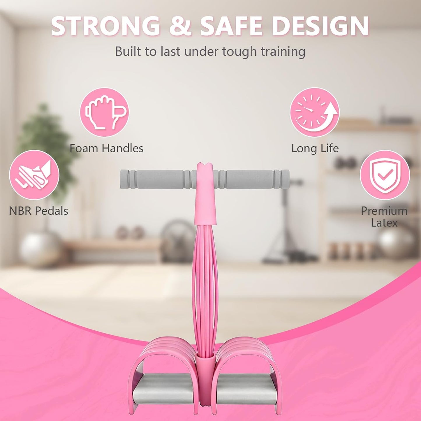 Skiennix 8-Tubes Pedal Resistance Band - Multifunctional Exercise Rope for Full Body Workout | Pink