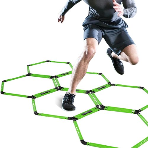 GHB Hex Agility Rings Speed Rings with Carrying Bag 6 Set Portable Hexagon Rings, Agility Ladder for Agility Footwork Training (Green)
