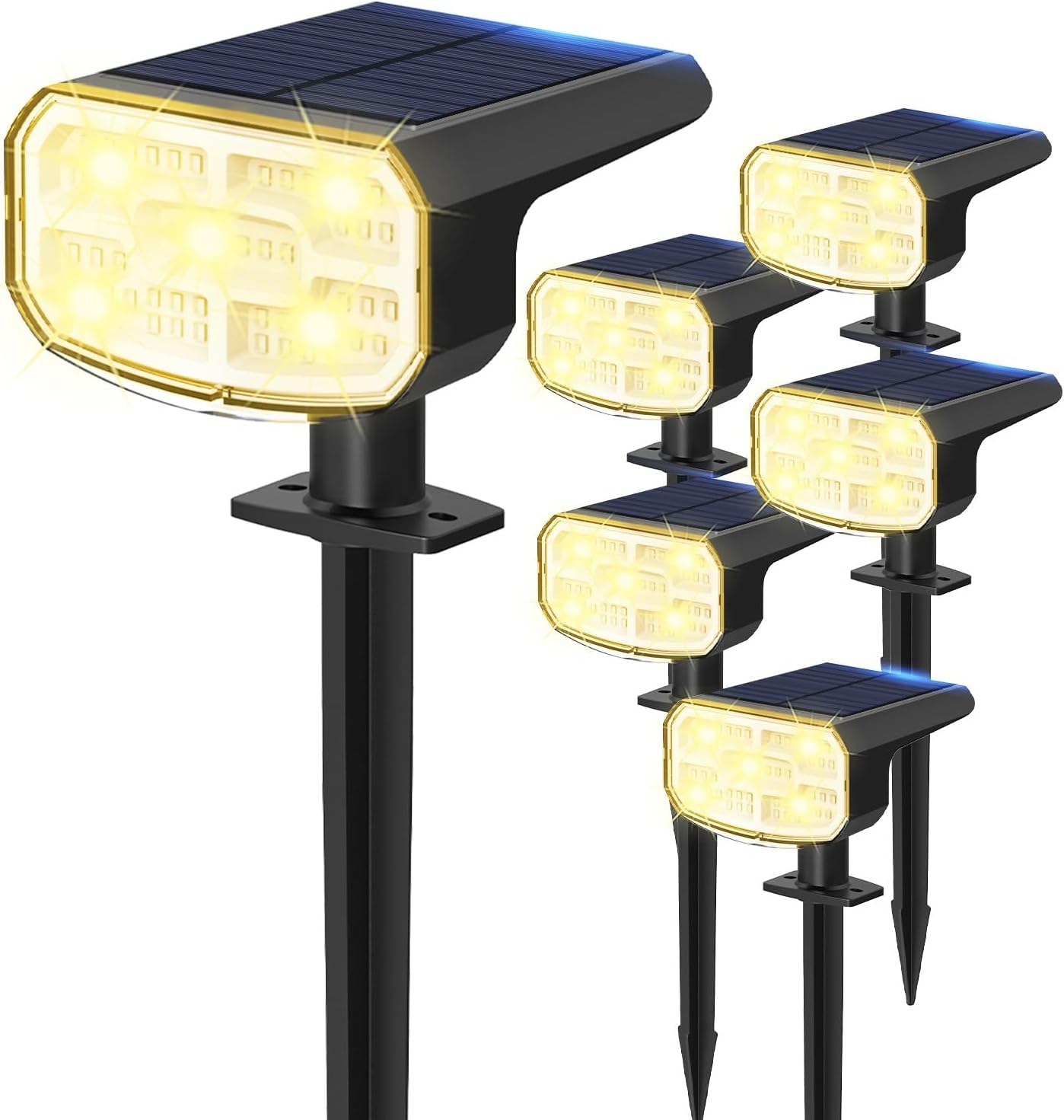 Super Bright Solar Spot Lights - 6 Pack, Waterproof IP65, 2 Color Temperatures, 4 Modes for Outdoor Landscape
