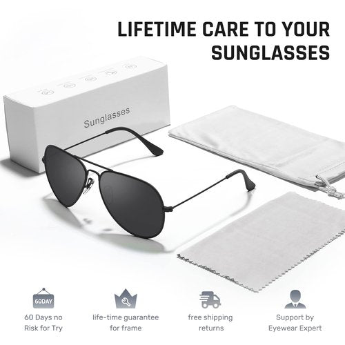 Polarized Aviator Sunglasses for Men and Women Mirrored Lens Metal Frame Cycling Driving Traveling Beach Glasses 3026(Black&Gray Lens)