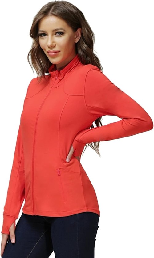 Dolcevida Women's Zip Up Running Jacket - Lightweight 4-Way Stretch Workout Jacket with Thumb Holes & Pockets