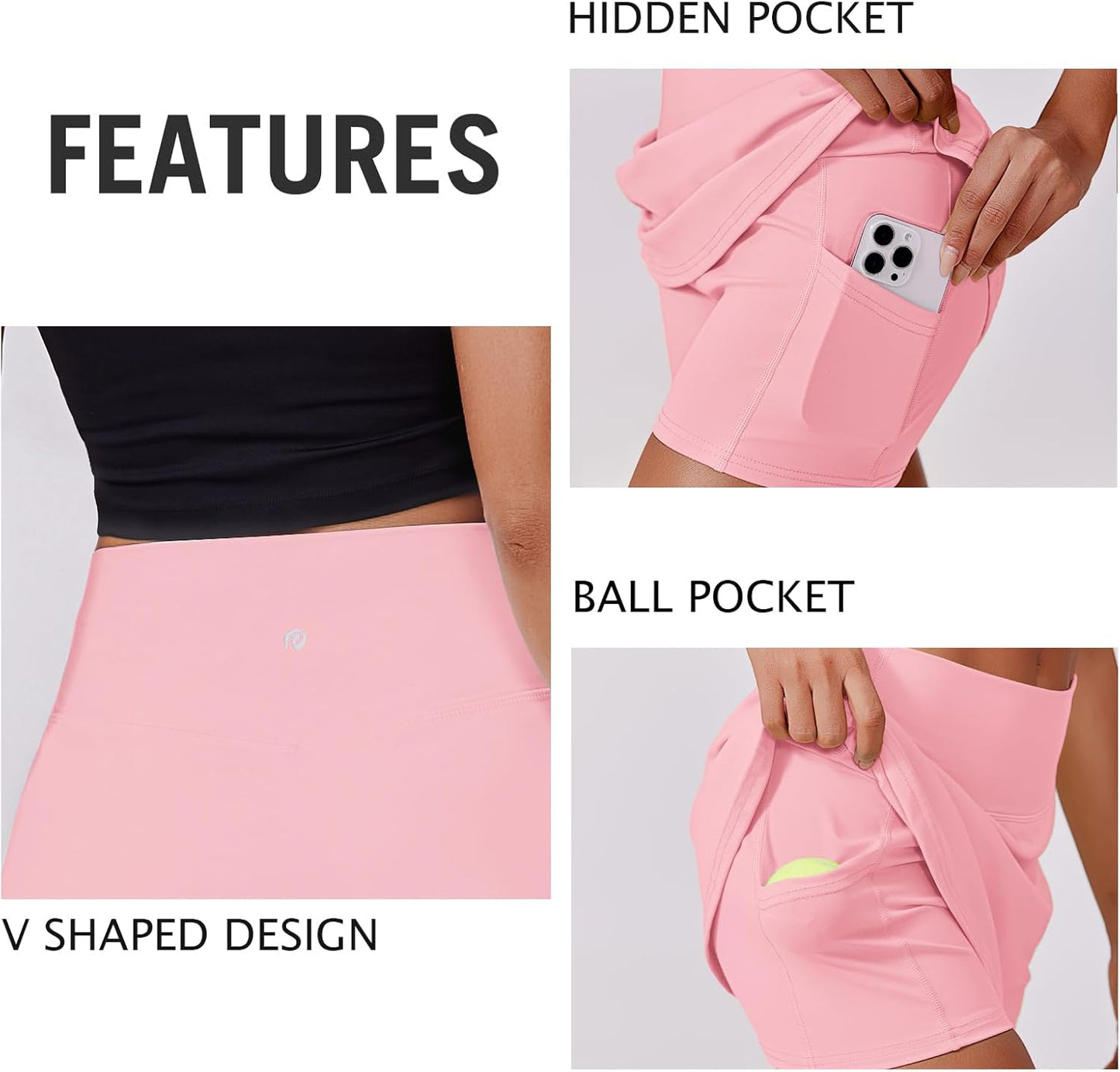 PINSPARK Women's Tennis Skirt - High Waisted Golf Skort with 2 Pockets | Stretchy Athletic Design for Workout & Running